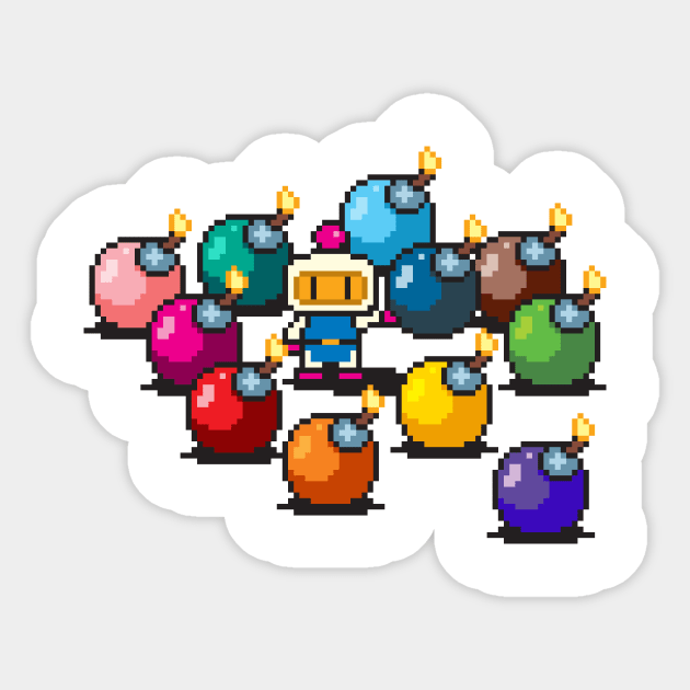 Bomberman rainbow bombs pixel art Sticker by PXLFLX